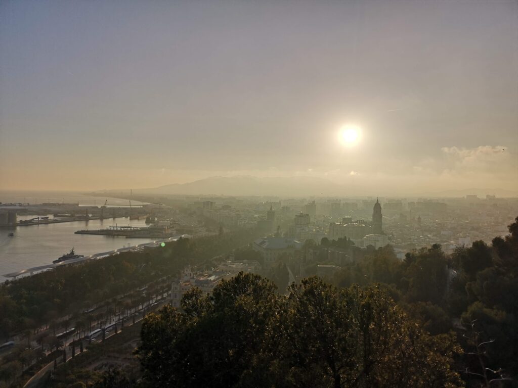 View of Malaga City with silhouette