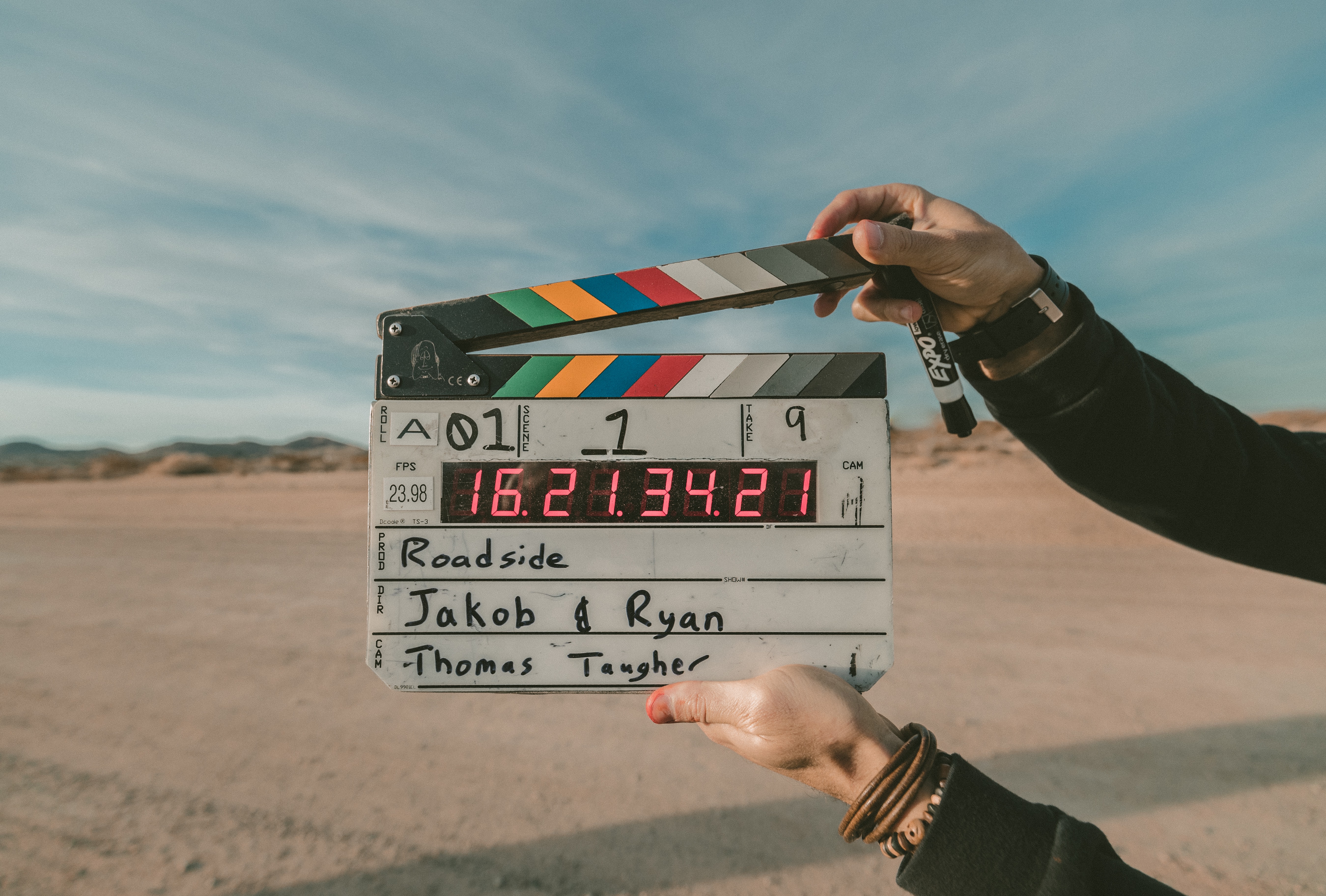 Movie clapperboard on set