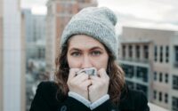 midlife woman anxiously waiting sitting with discomfort and overthinking