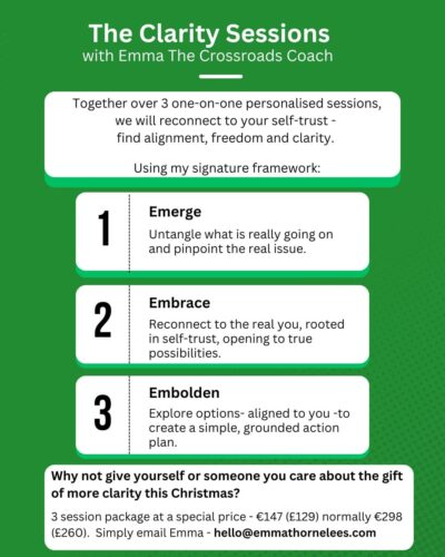The Clarity Sessions with Emma Thorne Lees information on my 3 session package for Christmas 2025 navigating change, uncertainty and overwhelm