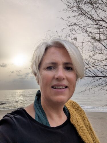 Emma Thorne Lees Saltwater Sisters by Carvajal Beach Fuengirola prior to a sea swim